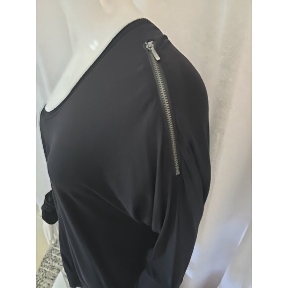 CHICOS Black Cold Shoulder Open Zippers Long Sleeves Stretch T Shirt  size 2 L - Picture 6 of 10